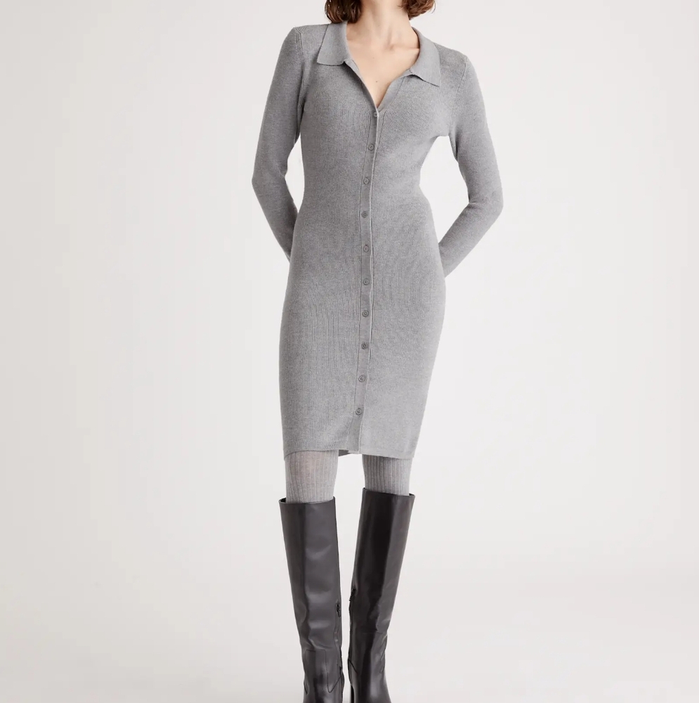 Quince Eco Knit Gray Button Dress